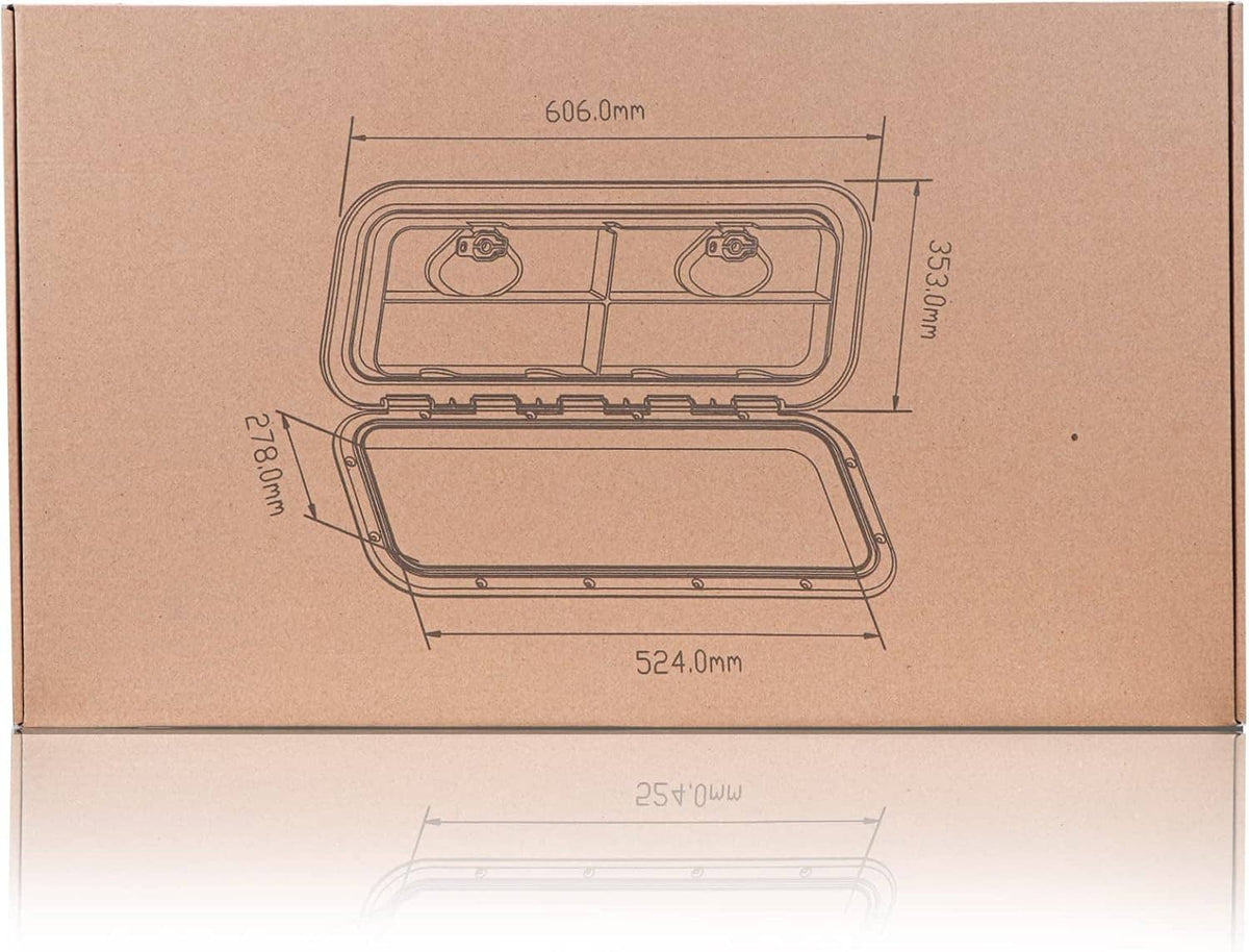 Marine deck hatch cover technical drawing with top and cutout dimension outlines