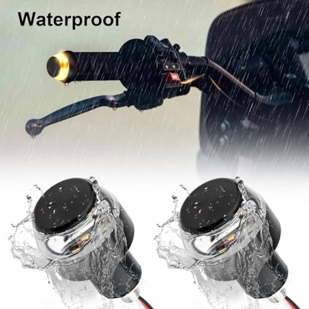 Pair of waterproof motorcycle LED turn signal bulbs with black housings and clear lens