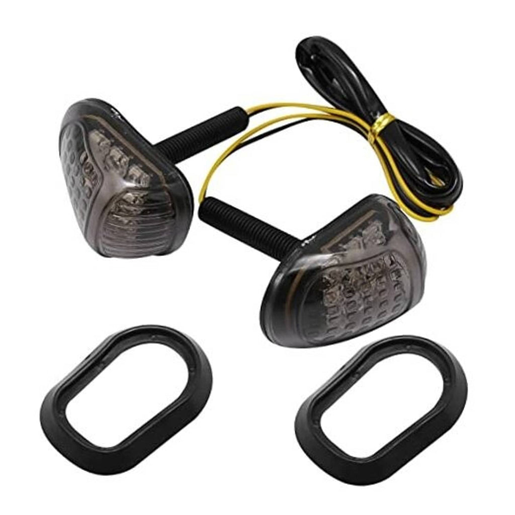 Amber LED motorcycle turn signal lights, 2-piece flush mount set with wiring leads
