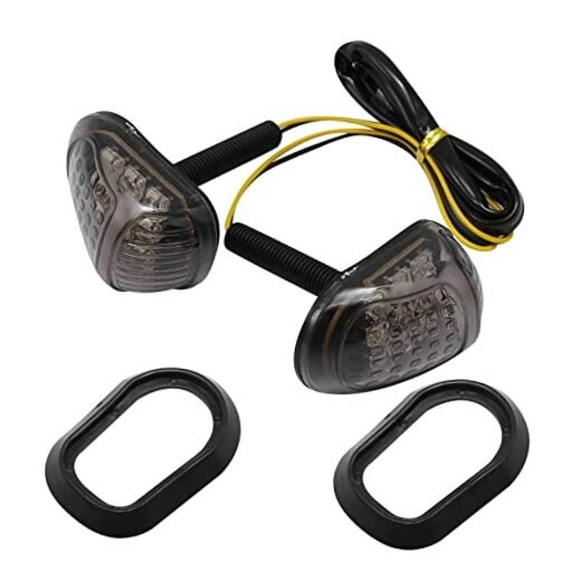 Amber LED motorcycle turn signal lights, 2-piece flush mount set with wiring leads