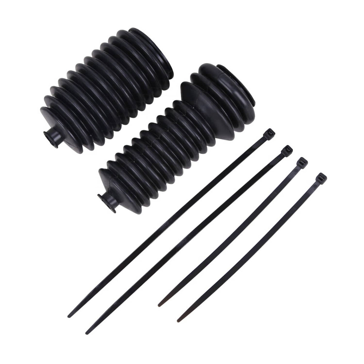 Black steering rack pinion boots with installation pins and long mounting rods