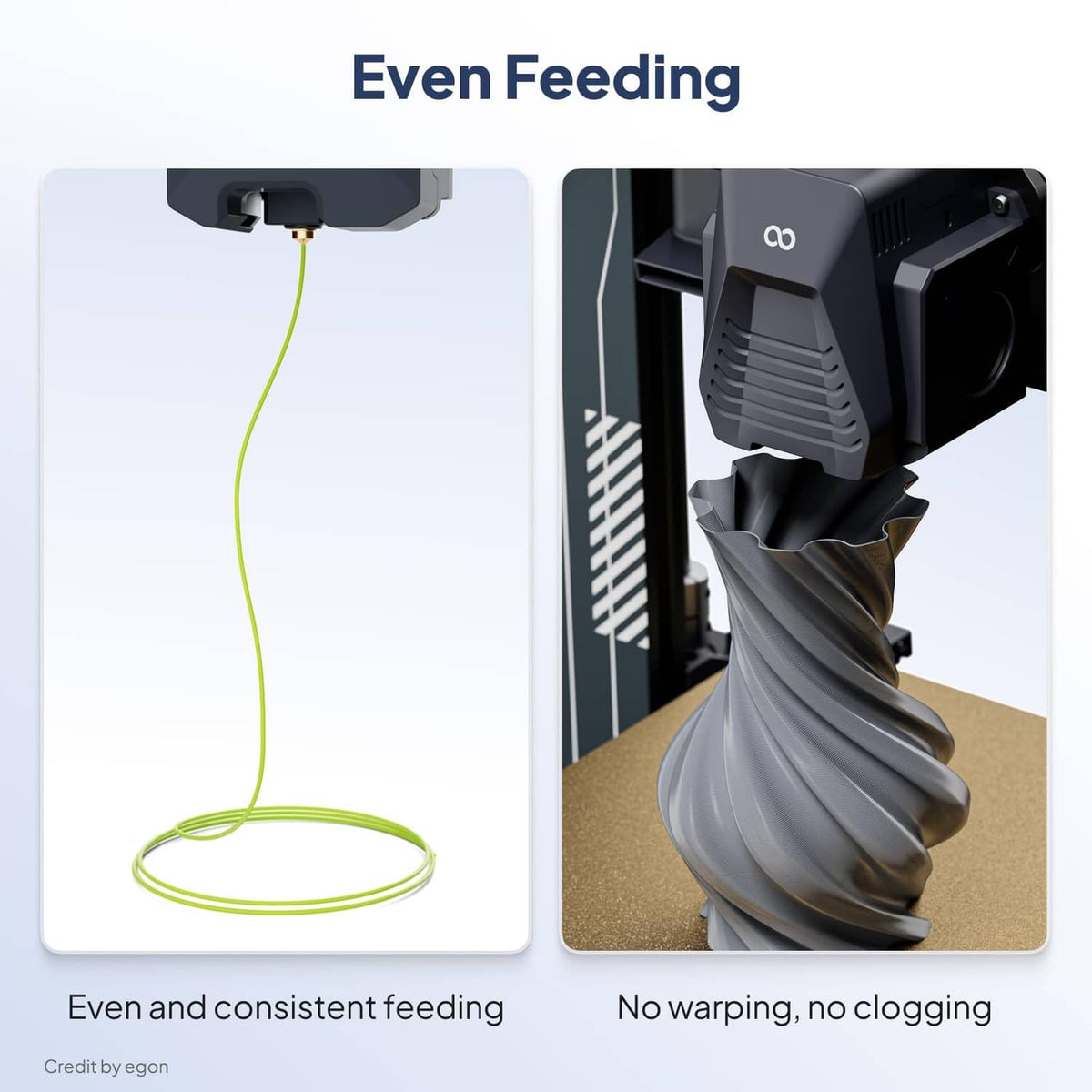 Yellow filament coil feeding through a 3D printer nozzle onto a gray print