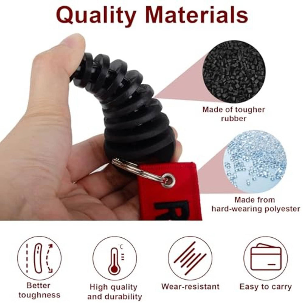 Black exhaust wash plug with red 'RIDE OR DIE' strap and metal keyring, held in hand