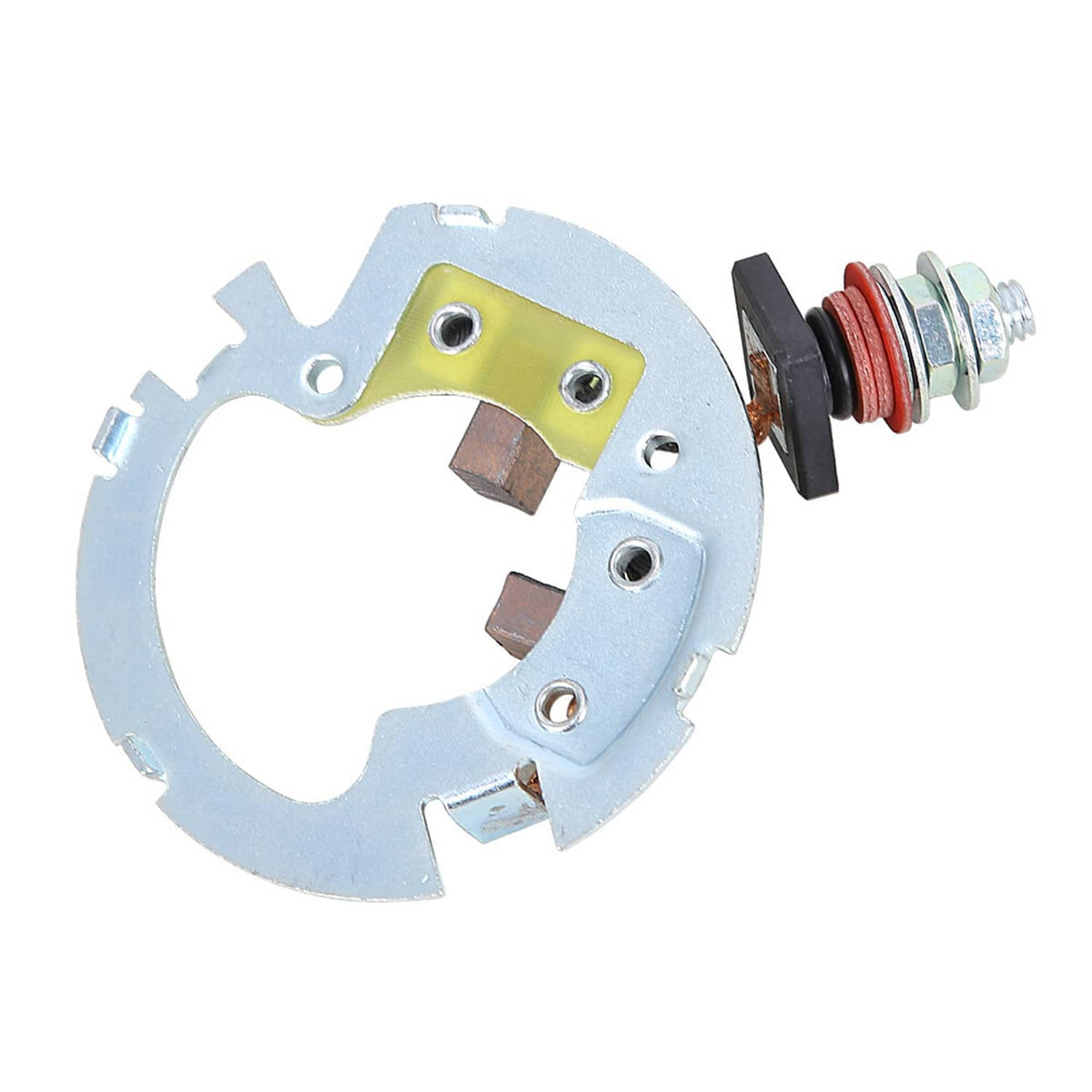 Starter brush plate assembly with yellow insulator and red spring housing