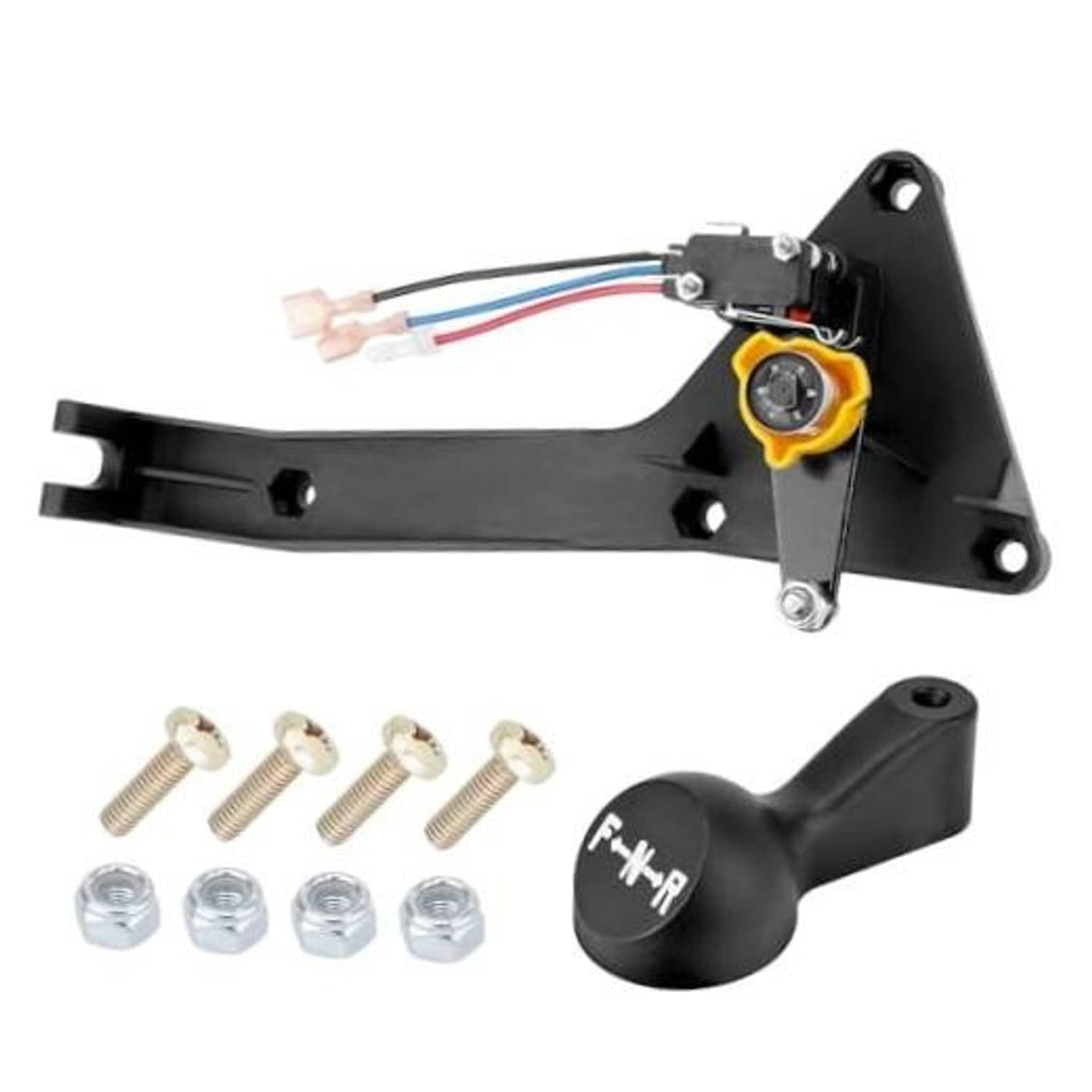 Black forward-neutral-reverse shifter assembly with wiring, mounting bracket, and hardware