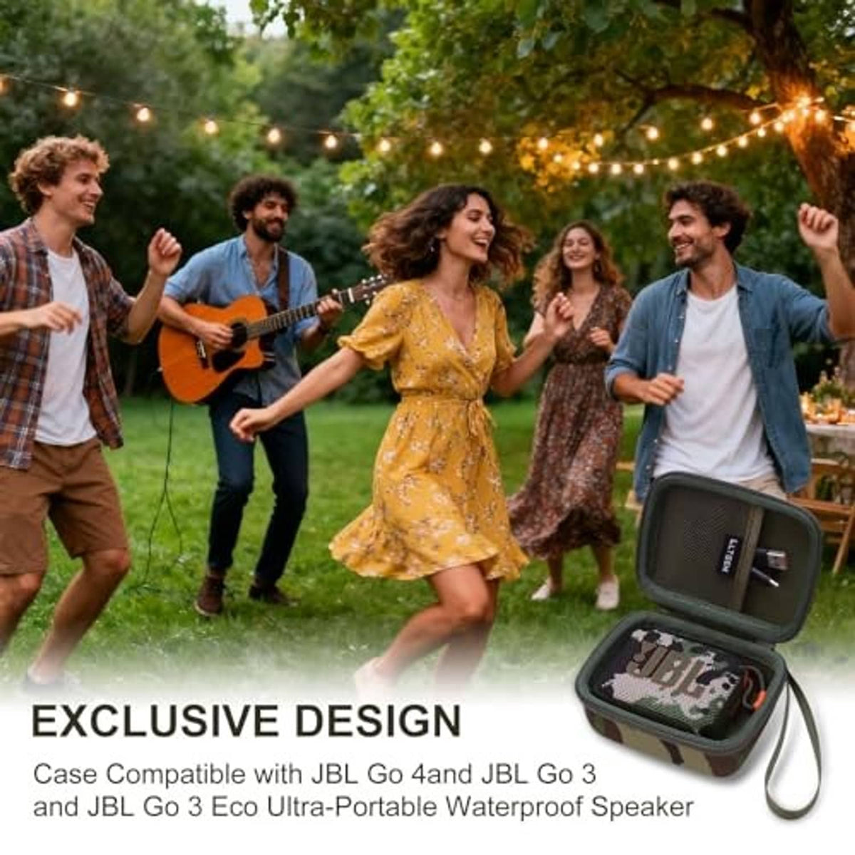 Olive and gray zippered speaker case with carry strap, open speaker compartment