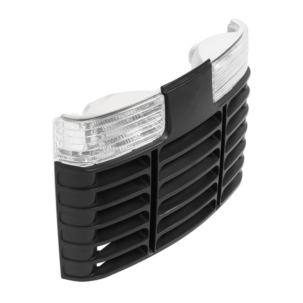 Black ABS grille panel with clear rectangular lamp lenses and side light