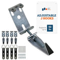 Silver mirror hanging hardware kit with adjustable J hooks, strap, screws, and nails
