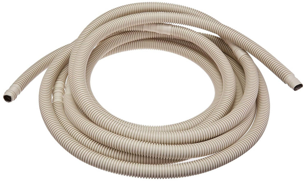 20 ft corrugated drain hose coil in tan, ribbed flexible line with both end ends