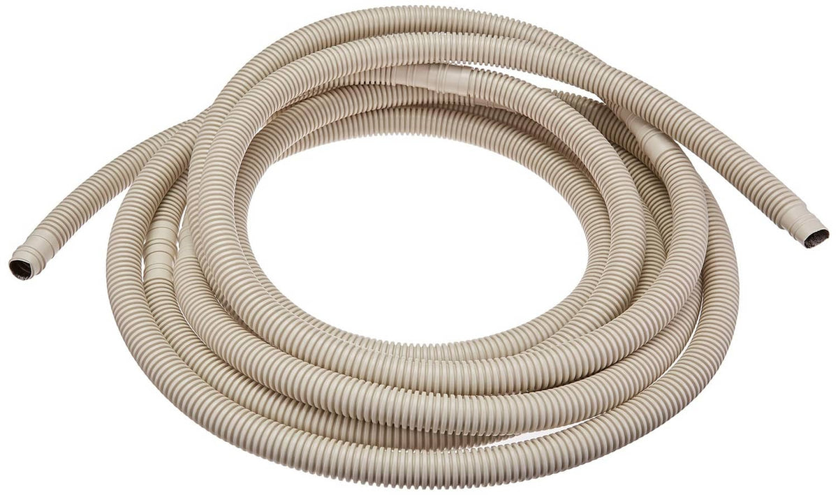 20 ft corrugated drain hose coil in tan, ribbed flexible line with both end ends