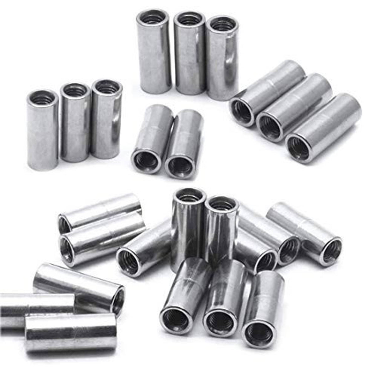 Assorted round coupling nuts, M5x20mm metal sleeves with threaded inner holes