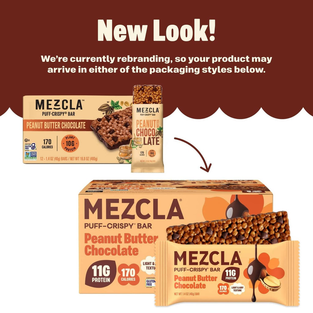 Plant-based protein bar box and bar pack in peanut butter chocolate flavor