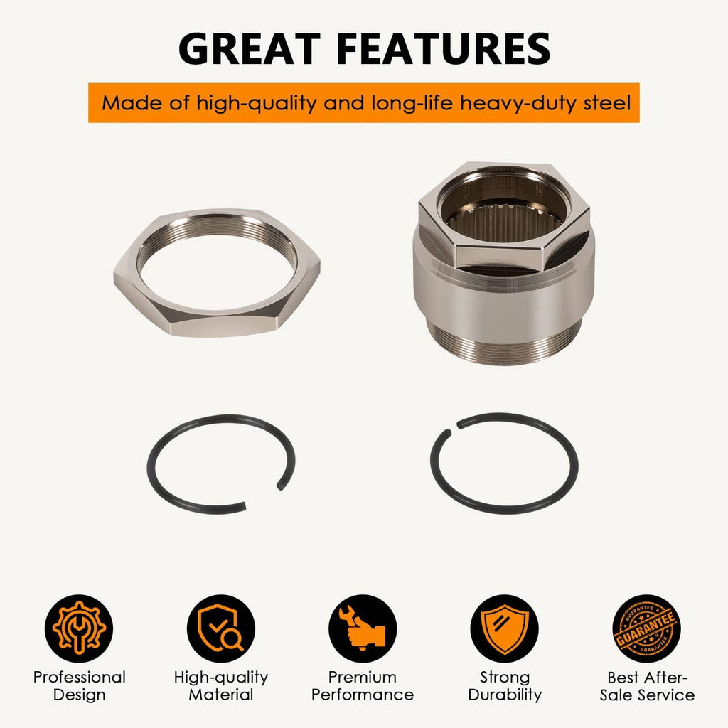 Rear axle lock jam nut and O-ring set in heavy-duty steel