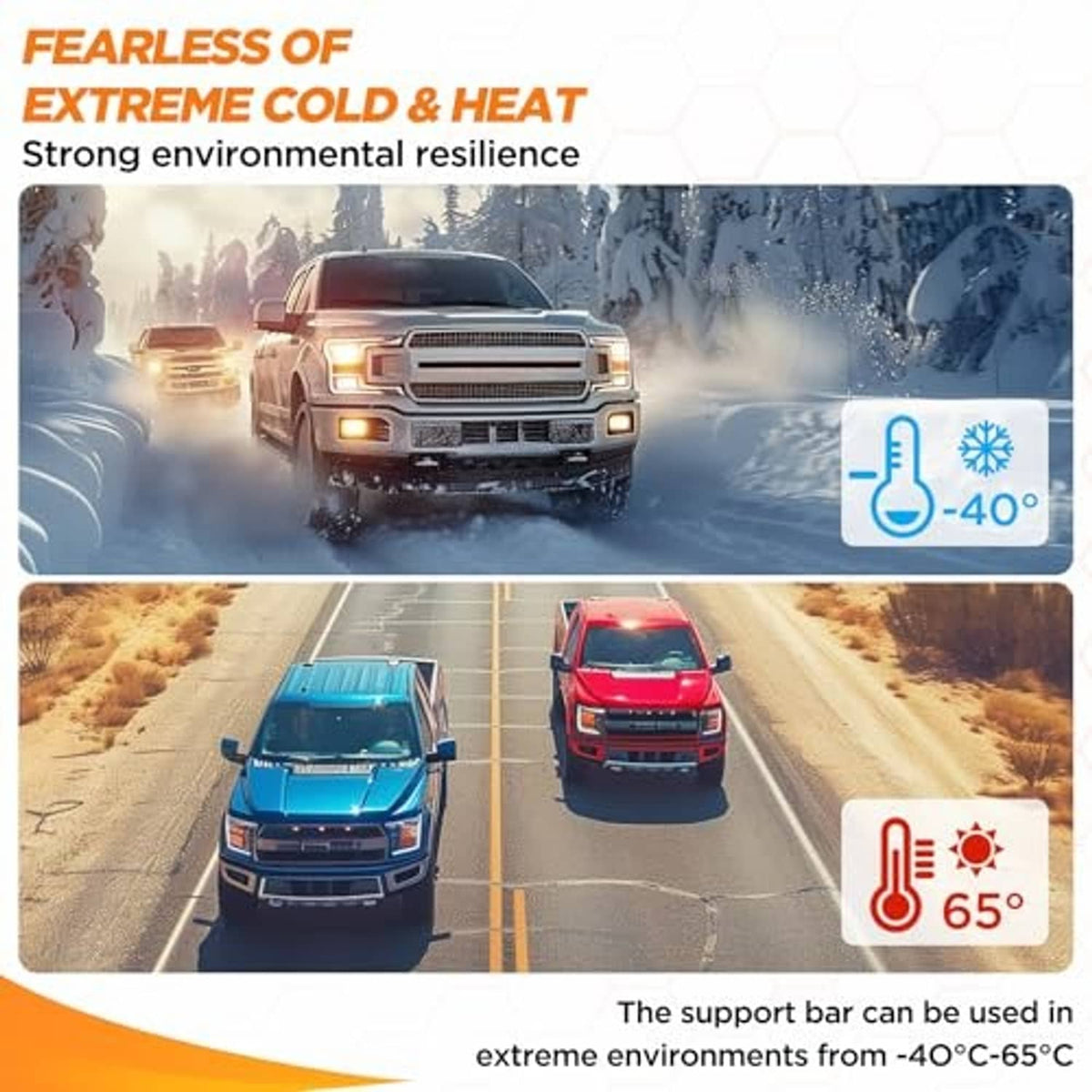 Front hood lift support gas struts for extreme cold and heat resistance