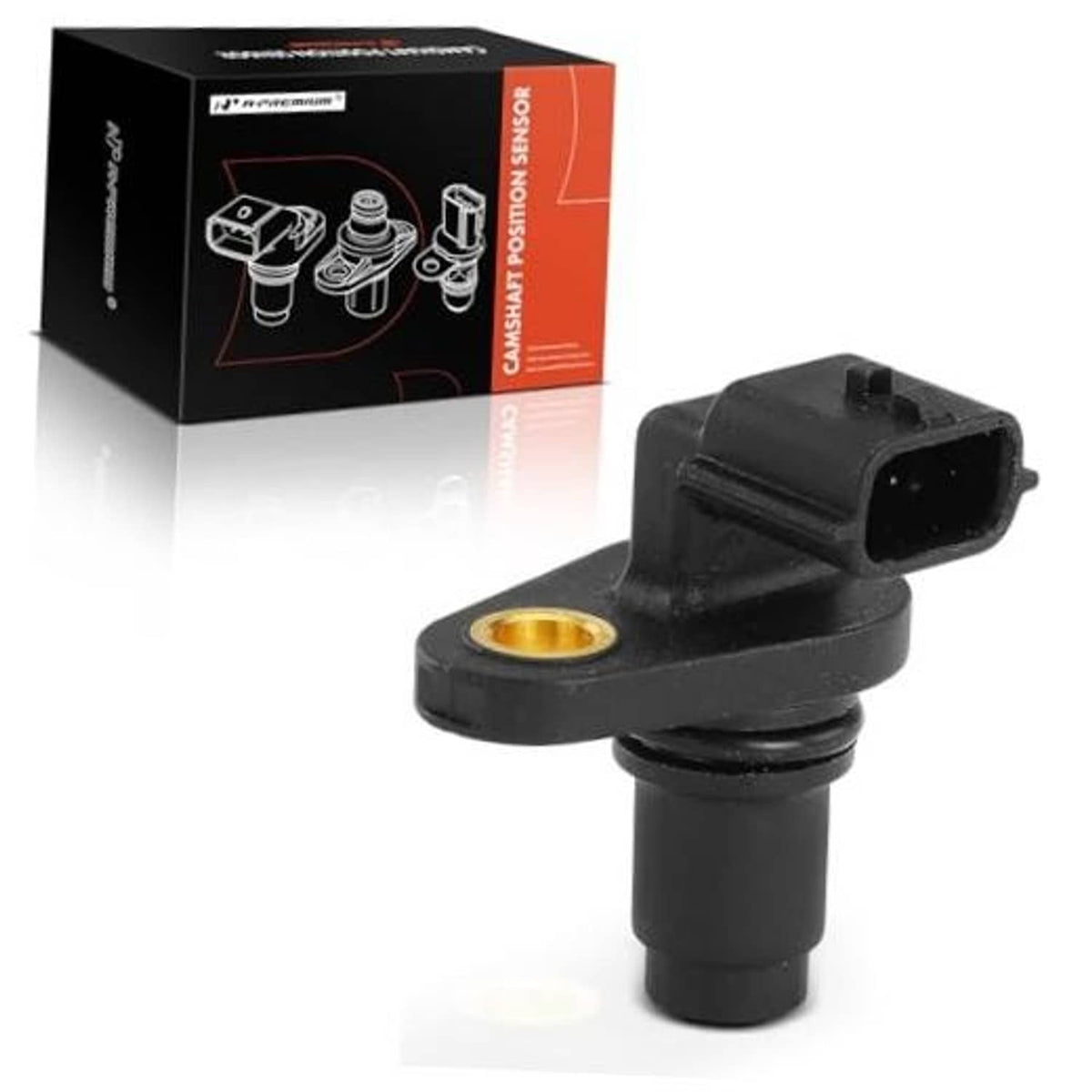 3-pin camshaft position sensor with black housing and gold terminal opening