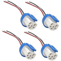 Male headlight plug pigtails, blue ceramic sockets with red and black wire leads (2 shown)