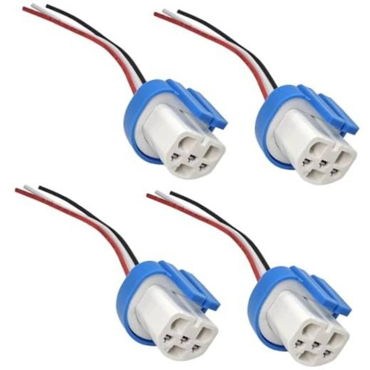 Male headlight plug pigtails, blue ceramic sockets with red and black wire leads (2 shown)