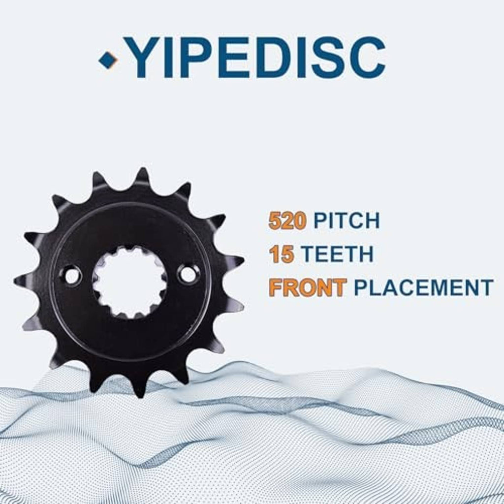 Black 15-tooth front sprocket, 520 pitch, visible center splines