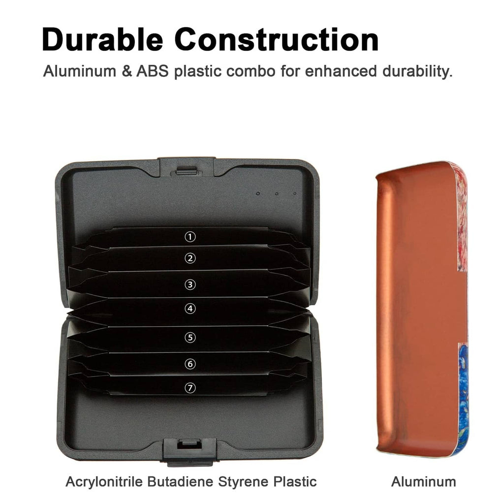 Card holder open case with black card slots and aluminum side, bald eagle flag panel