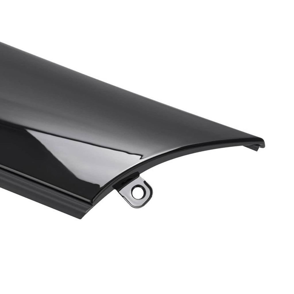 Windshield pillar trim molding corner detail with circular mounting hole