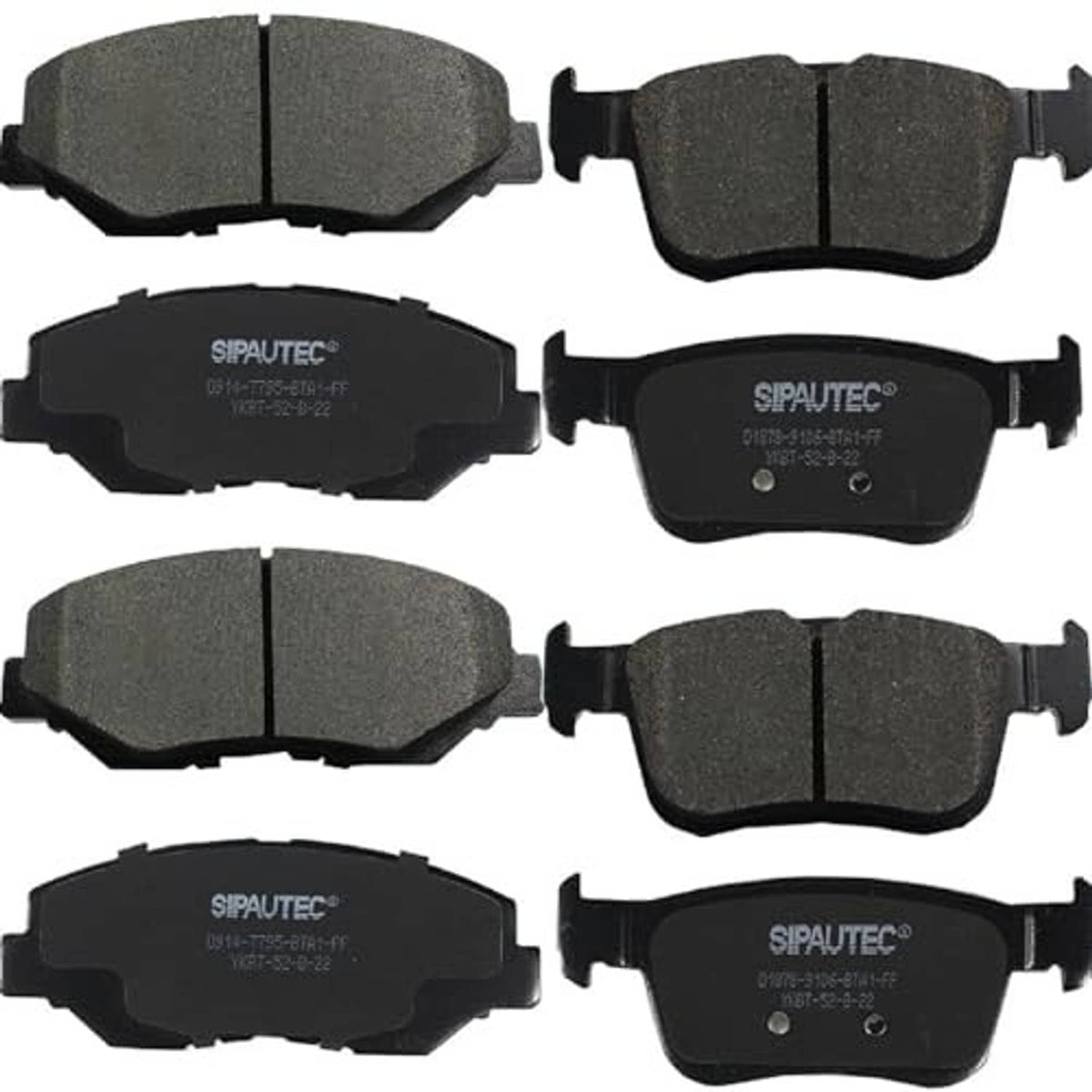 Four-piece carbon ceramic brake pad set, dark gray friction material with chamfered edges