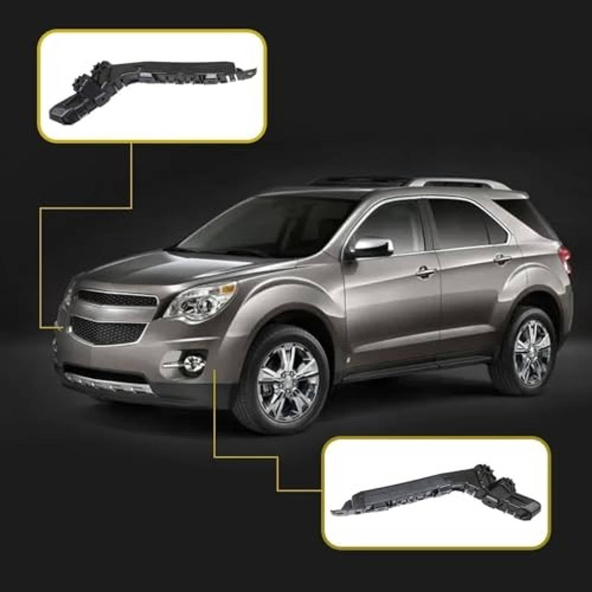 Silver SUV with black bumper cover retainer clips shown in callouts