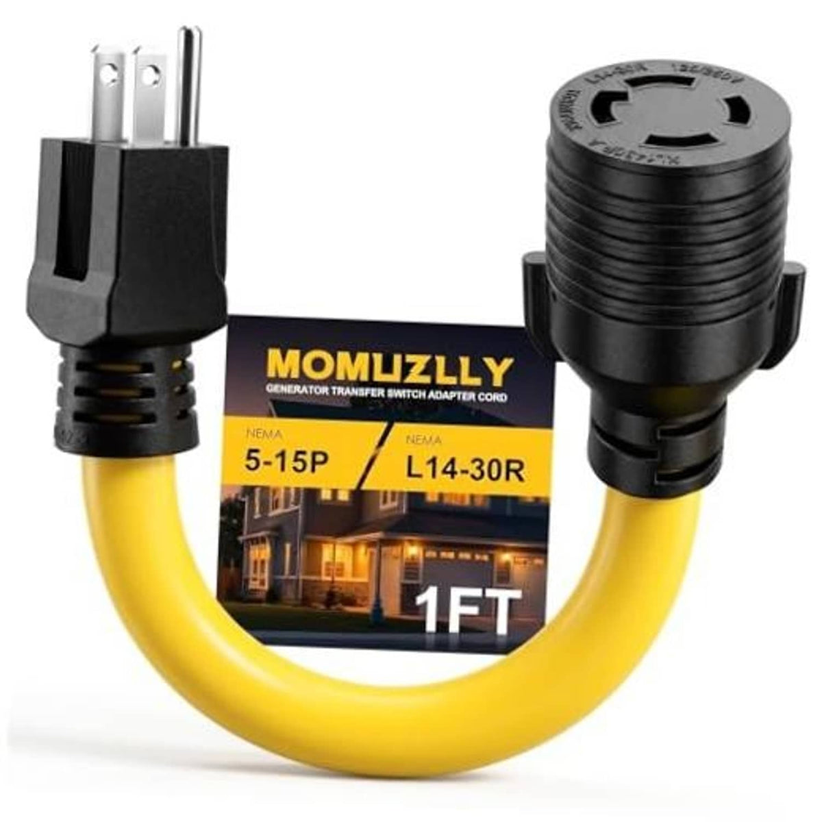 Power adapter cord: yellow cable with black NEMA 5-15P to L14-30R plugs