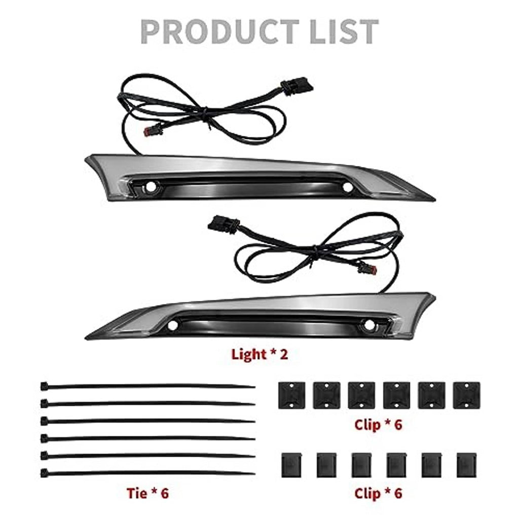 Windshield LED trim light kit with two bars, wiring, clips, and ties