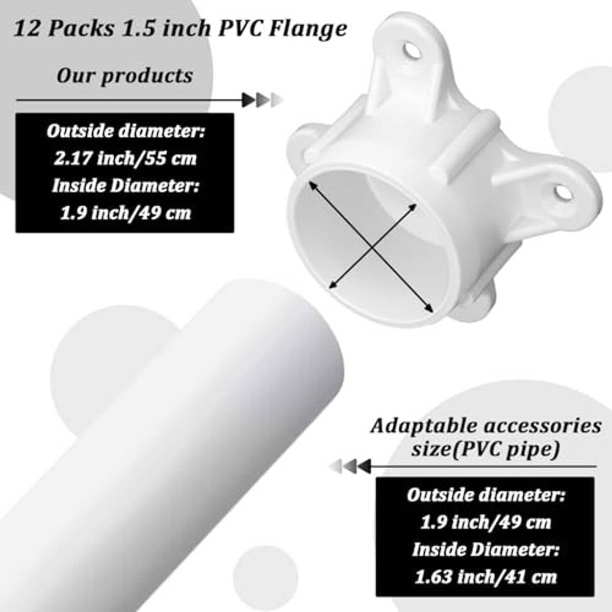 White 1-1/2 in PVC pipe flange cap with round opening and three screw-mount legs