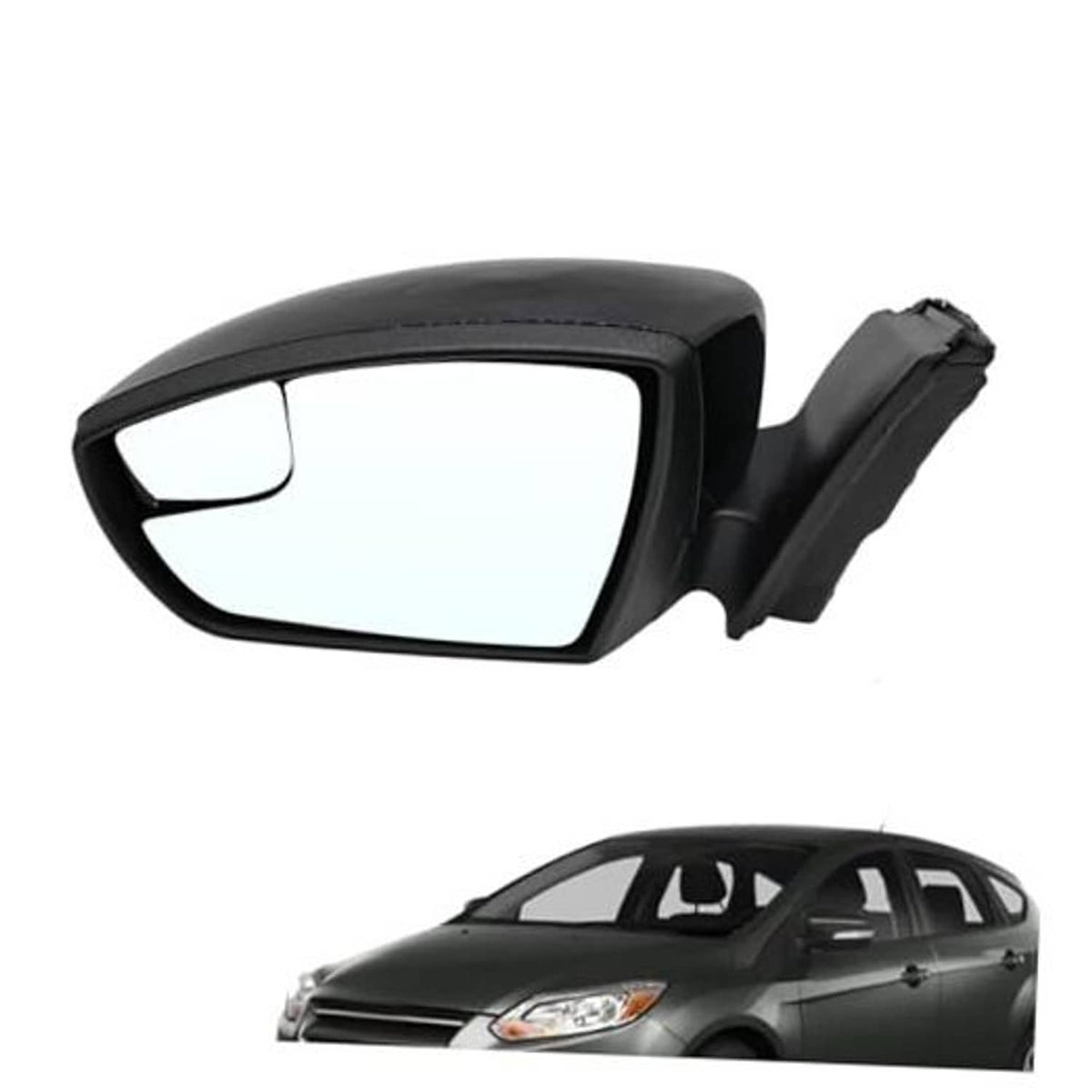 Left side mirror assembly with black housing and clear mirror glass