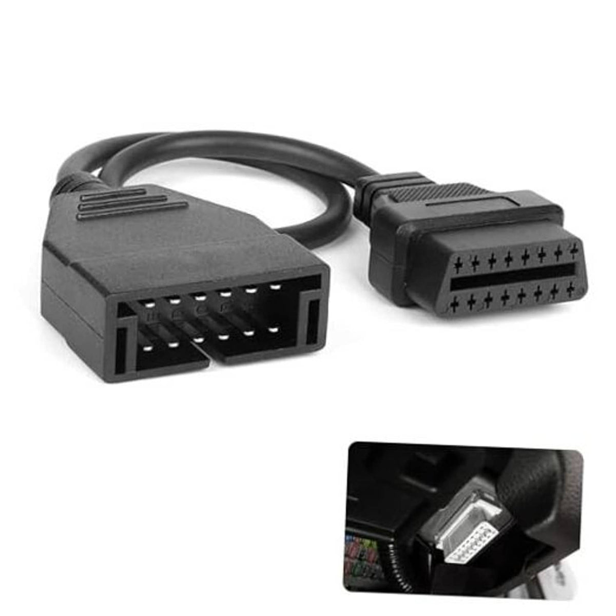 OBD1 to OBD2 adapter cable with two black connector ends