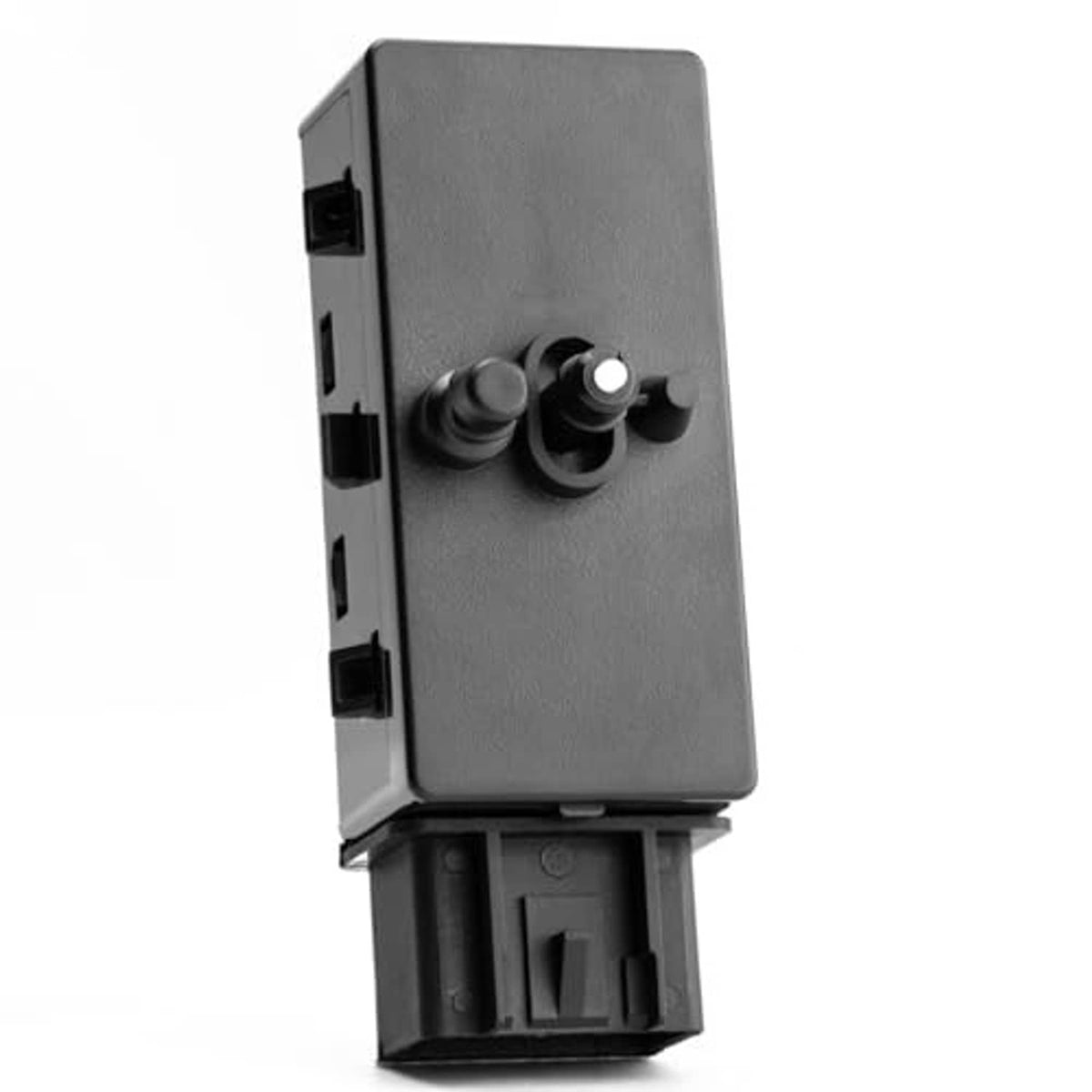 Power seat adjuster switch replacement, dark gray side panel with switch knobs and pins