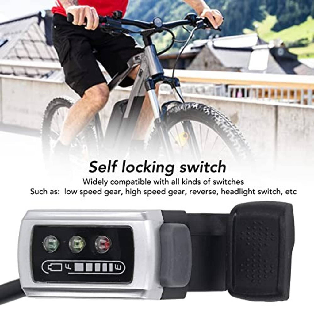 Self-locking thumb throttle switch with silver face and textured black grip