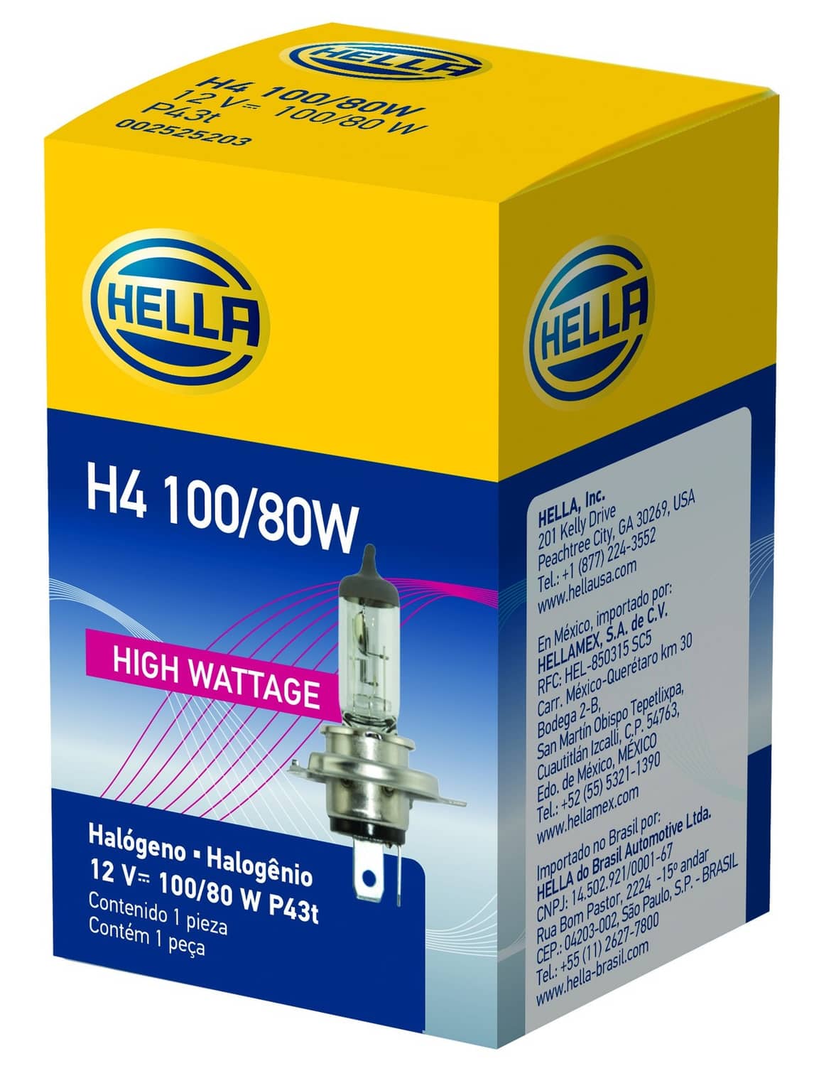 H4 halogen high wattage bulb box, 12V 100/80W, P43t base