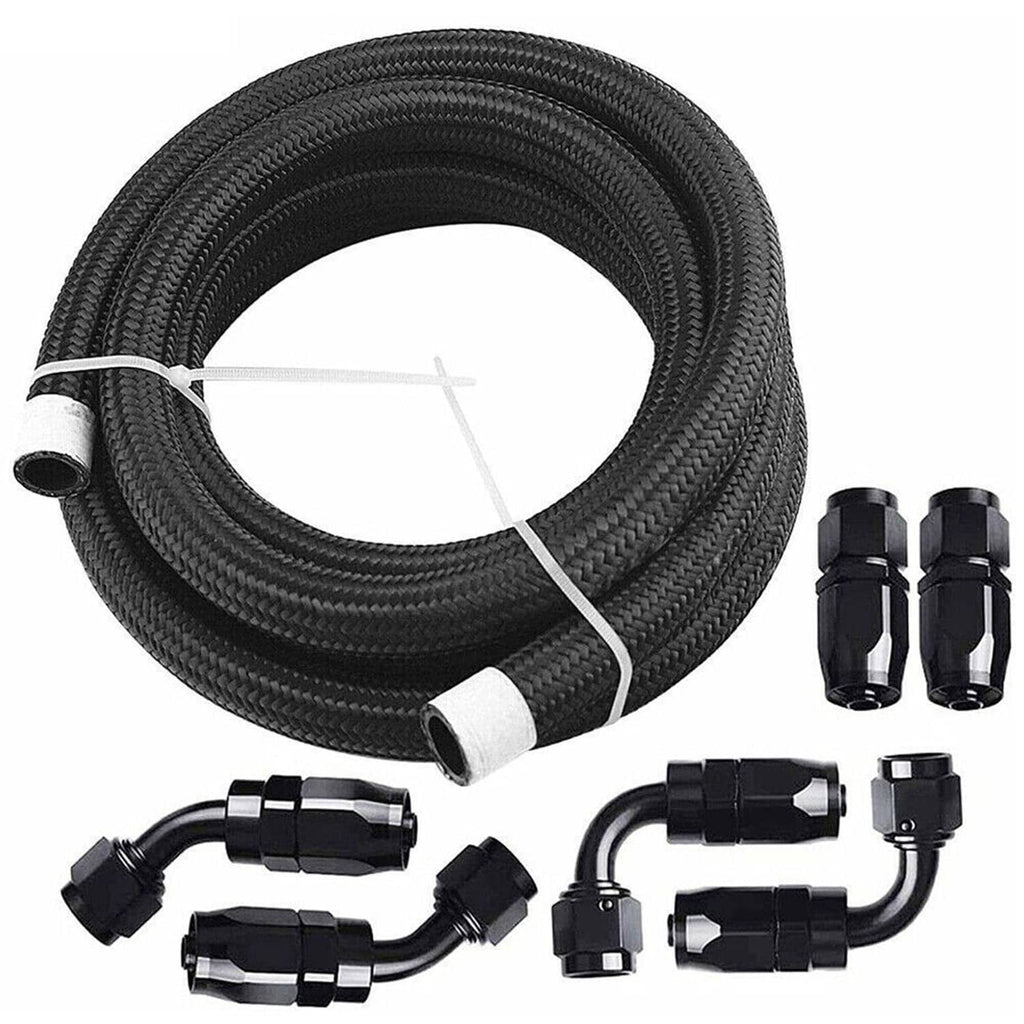 Black braided 10AN fuel line kit with AN fittings and adapters