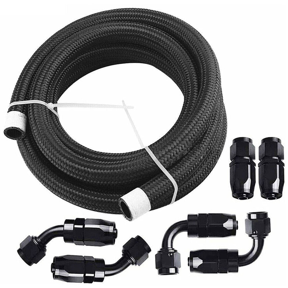 Black braided 10AN fuel line kit with AN fittings and adapters