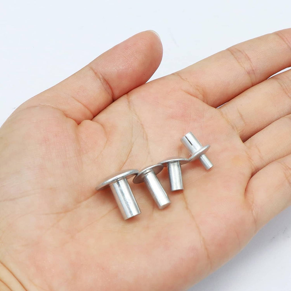 Brazier head aluminum rivets held in hand, silvery