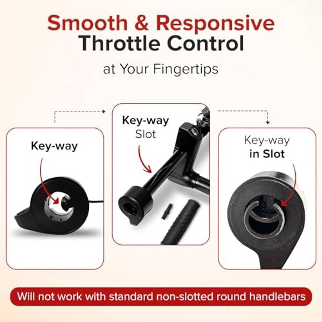 Black thumb throttle controller with slotted keyway design for handlebar mounting