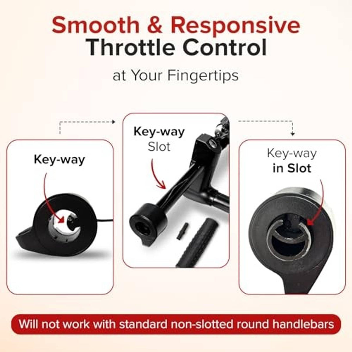 Black thumb throttle controller with slotted keyway design for handlebar mounting