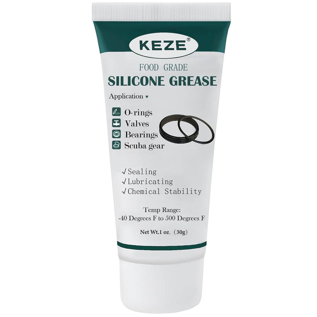 White tube of KEZE food grade silicone grease with green label band
