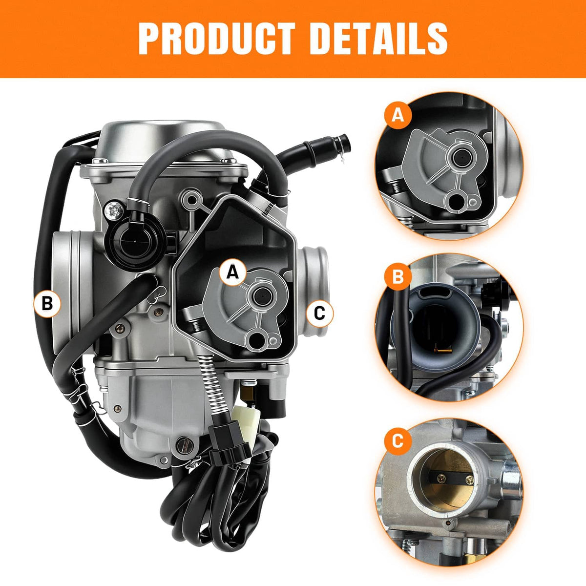 Carburetor intake manifold with labeled side details and intake housing