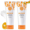 Orange exfoliating gel scrub, white tube with orange cap, 2-pack with orange accents