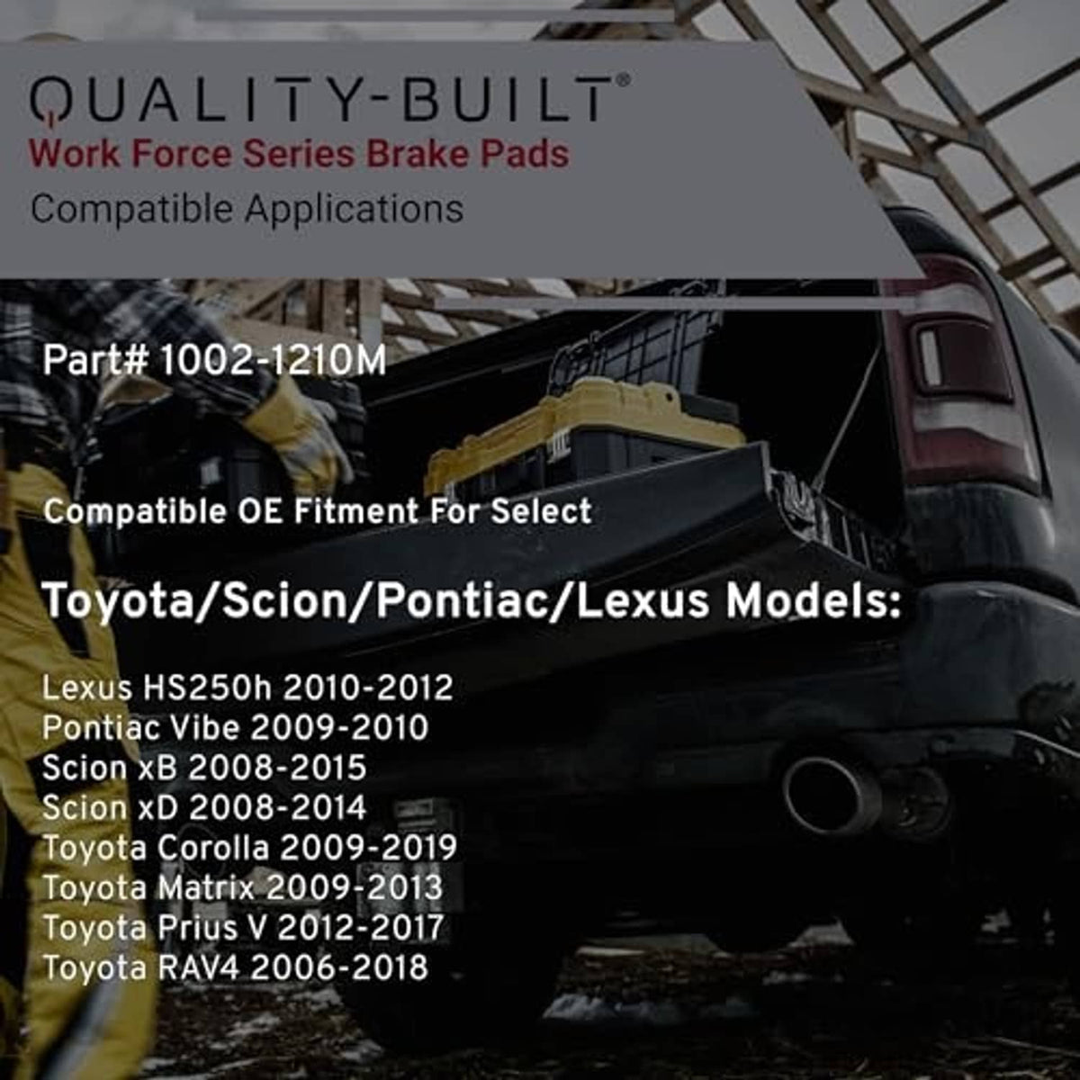 Brake pad compatibility information panel for Work Force series; front fitment notes
