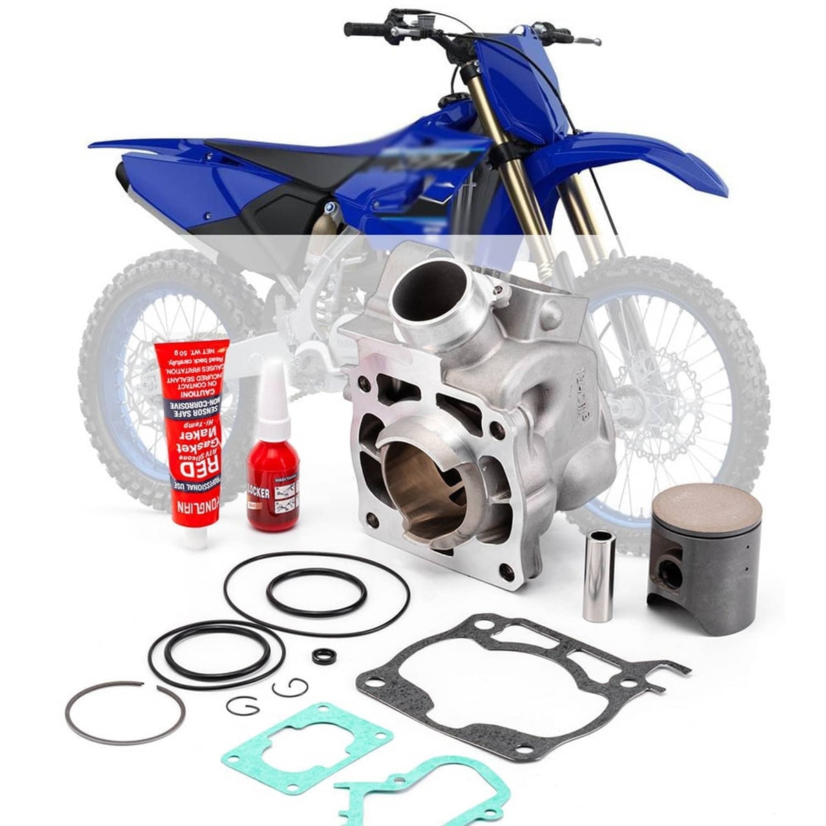Cylinder and piston kit parts: cylinder, piston, rings, gaskets, and wrist pin