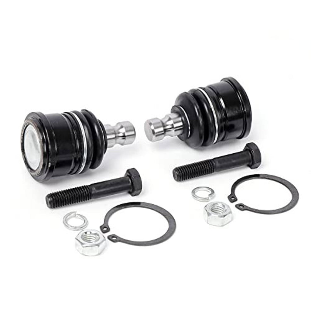Ball joint pair with black boots, threaded studs, bolts, and retaining rings