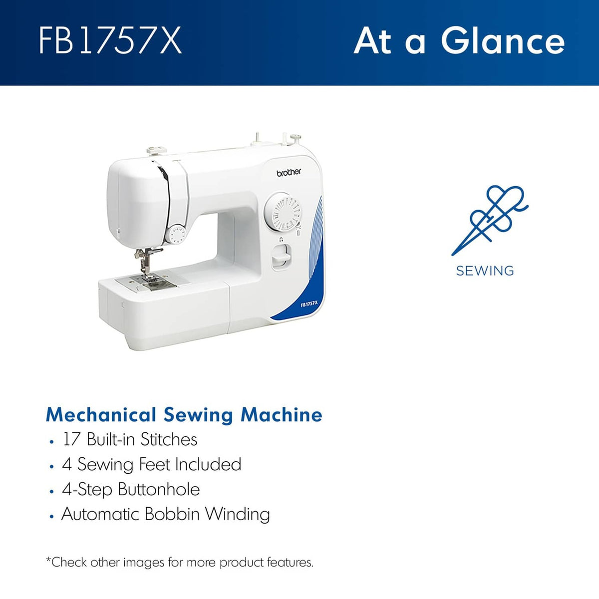 White Brother mechanical sewing machine with blue accents, showing front and control dial