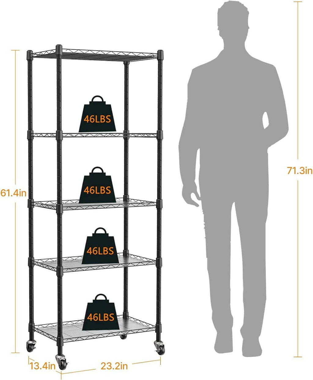 Mini greenhouse stand frame with four shelf levels and load capacity labels