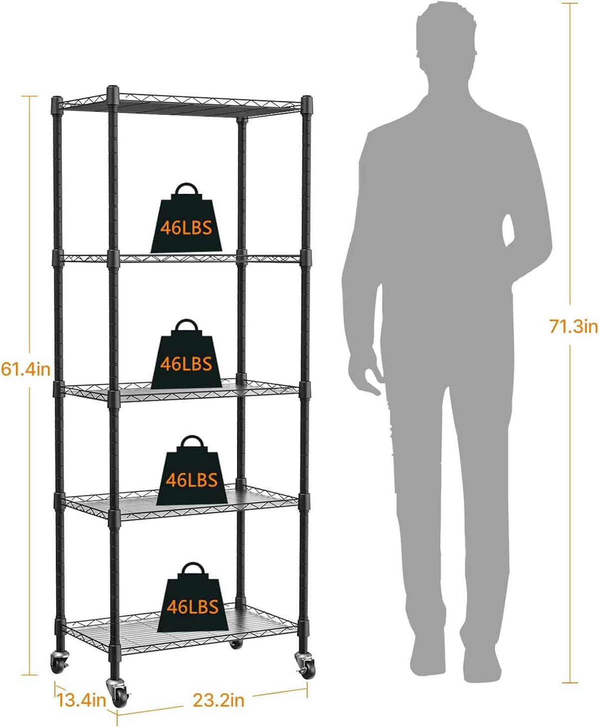 Mini greenhouse stand frame with four shelf levels and load capacity labels