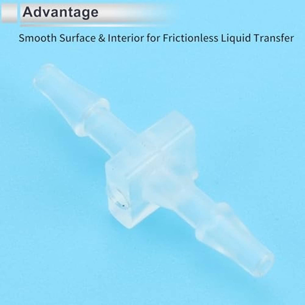Clear plastic straight hose barb connector with smooth interior channel