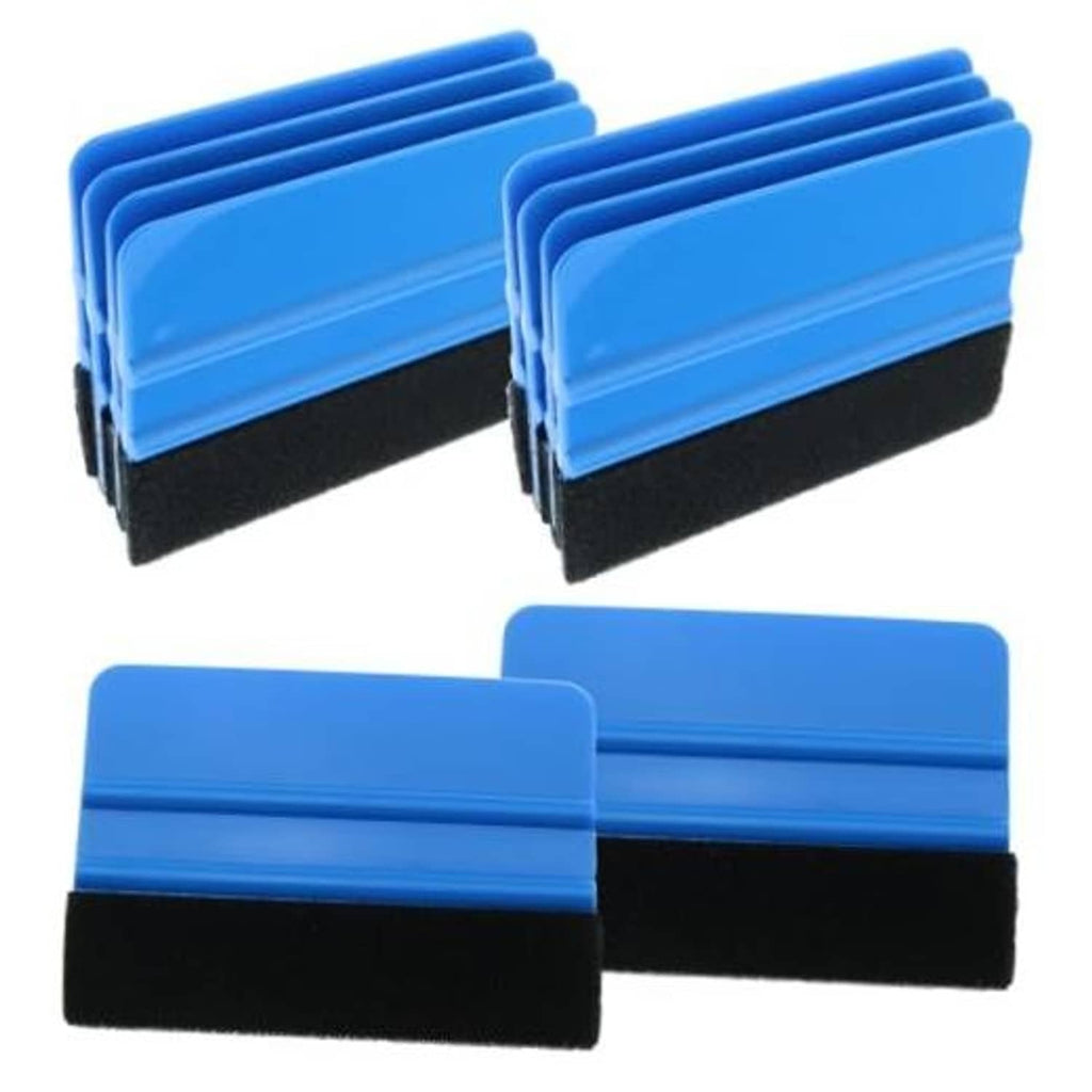 Blue 4-inch vinyl squeegee tool with black foam pad; 10-pack set shown